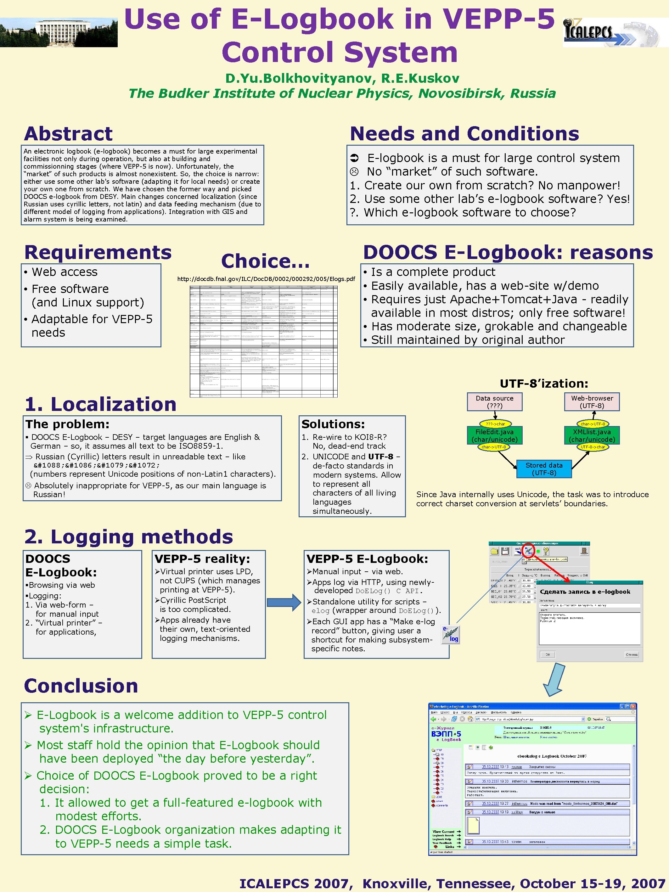 Use of E-Logbook in VEPP-5 Control System D. Yu. Bolkhovityanov, R. E. Kuskov The