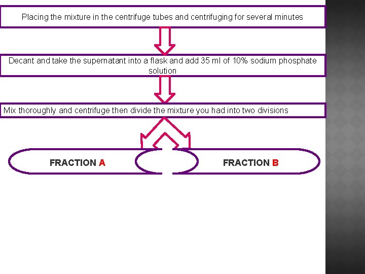 Placing the mixture in the centrifuge tubes and centrifuging for several minutes Decant and