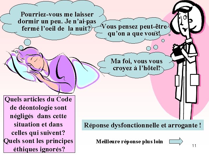 Pourriez-vous me laisser dormir un peu. Je n’ai pas fermé l’oeil de la nuit? Pourriez-vous me laisser dormir un peu. Je n’ai pas fermé l’oeil de la nuit?