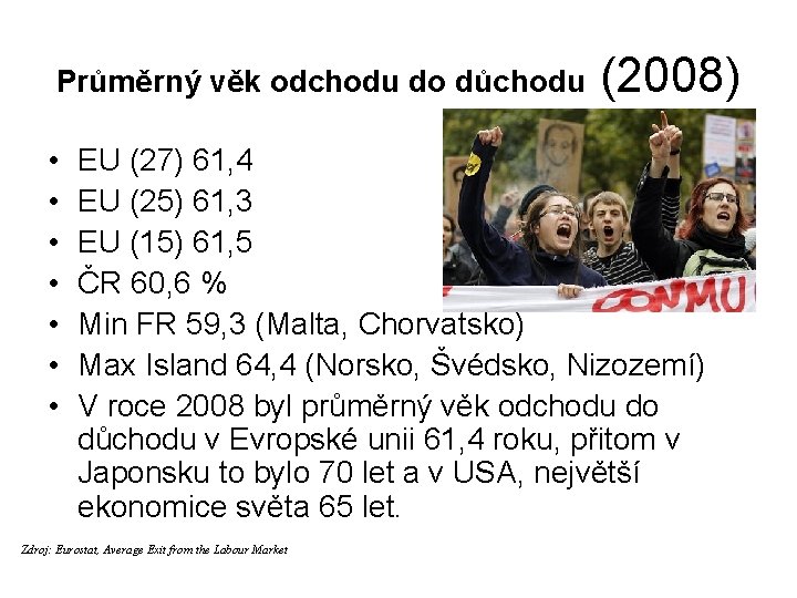 Průměrný věk odchodu do důchodu (2008) • • EU (27) 61, 4 EU (25)