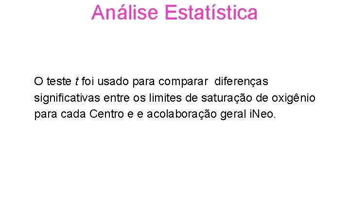 Análise Estatística O teste t foi usado para comparar diferenças significativas entre os limites