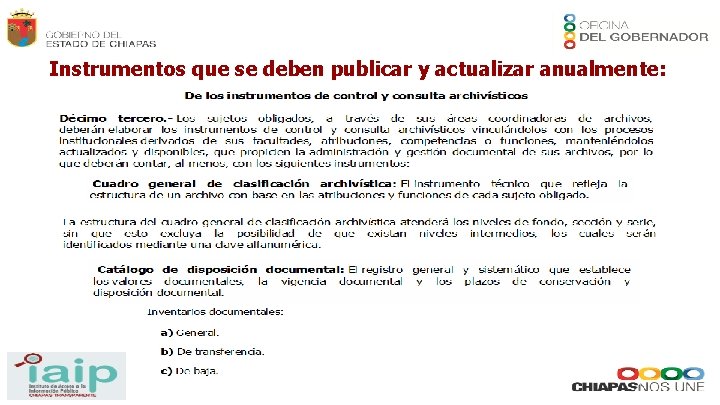 Instrumentos que se deben publicar y actualizar anualmente: 