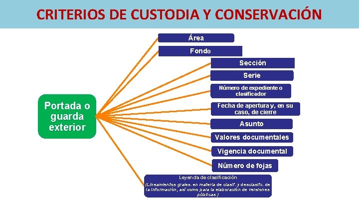 CRITERIOS DE CUSTODIA Y CONSERVACIÓN Área Fondo Sección Serie Número de expediente o clasificador
