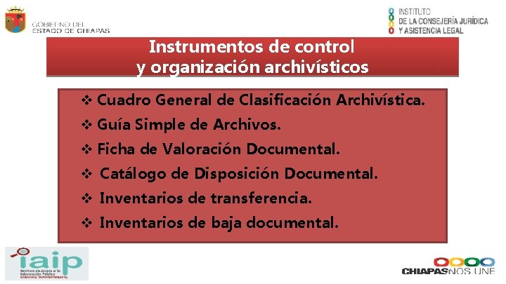 Instrumentos de control y organización archivísticos Cuadro General de Clasificación Archivística. Guía Simple de