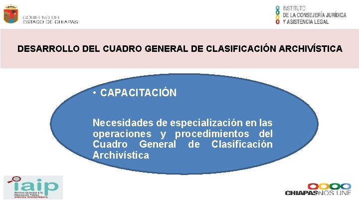 DESARROLLO DEL CUADRO GENERAL DE CLASIFICACIÓN ARCHIVÍSTICA • CAPACITACIÓN Necesidades de especialización en las