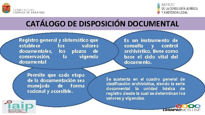 CATÁLOGO DE DISPOSICIÓN DOCUMENTAL Registro general y sistemático que establece los valores documentales, los