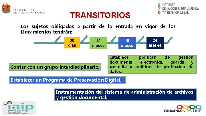 TRANSITORIOS Los sujetos obligados a partir de la entrada en vigor de los Lineamientos