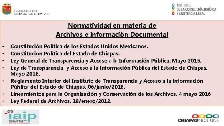 Normatividad en materia de Archivos e Información Documental • • Constitución Política de los