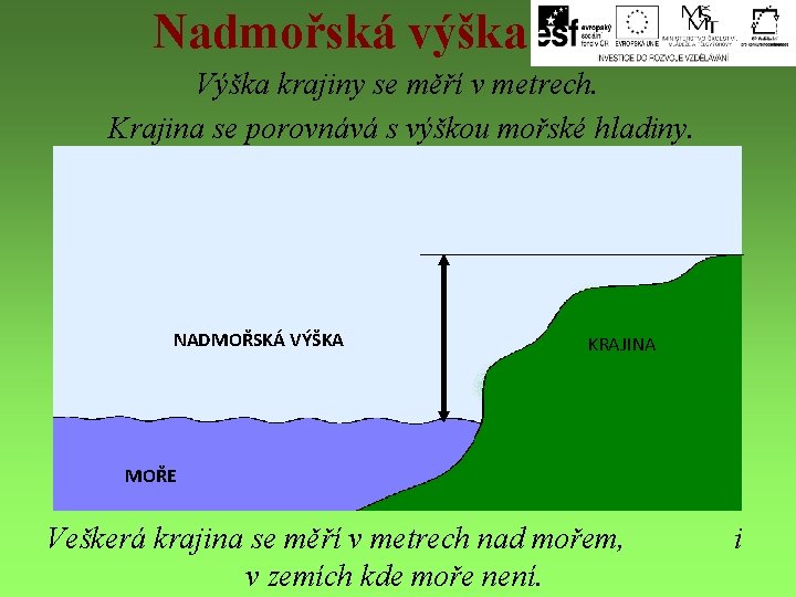 Nadmořská výška Výška krajiny se měří v metrech. Krajina se porovnává s výškou mořské