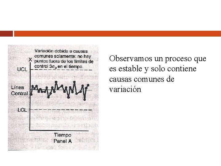 Observamos un proceso que es estable y solo contiene causas comunes de variación 