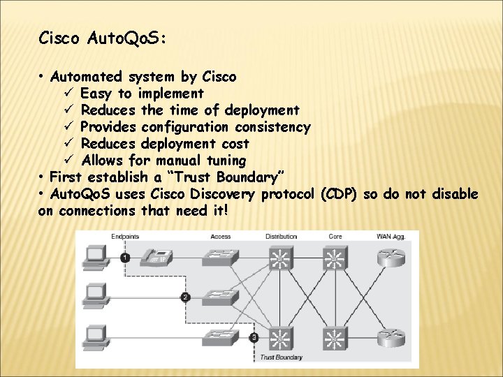 Cisco Auto. Qo. S: • Automated system by Cisco ü Easy to implement ü