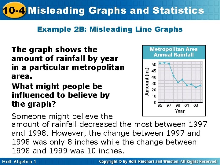 10 -4 Misleading Graphs and Statistics Example 2 B: Misleading Line Graphs The graph