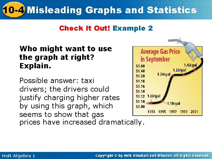 10 -4 Misleading Graphs and Statistics Check It Out! Example 2 Who might want