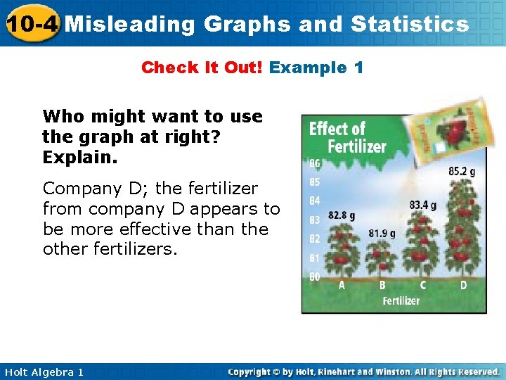 10 -4 Misleading Graphs and Statistics Check It Out! Example 1 Who might want