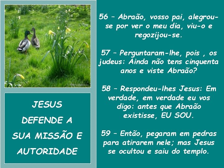 56 – Abraão, vosso pai, alegrouse por ver o meu dia, viu-o e regozijou-se.