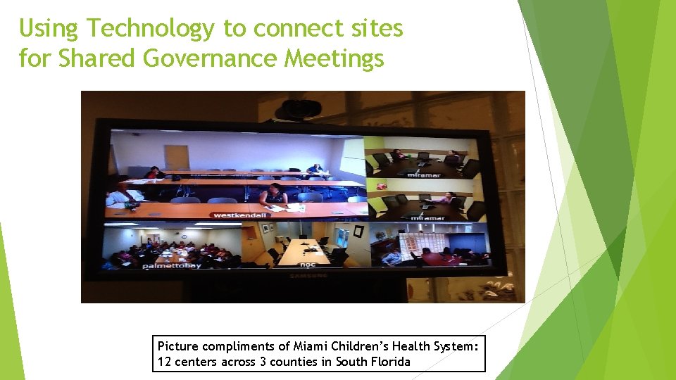 Using Technology to connect sites for Shared Governance Meetings Picture compliments of Miami Children’s