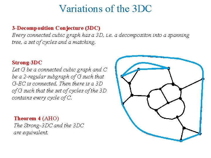 Variations of the 3 DC 3 -Decomposition Conjecture (3 DC) Every connected cubic graph