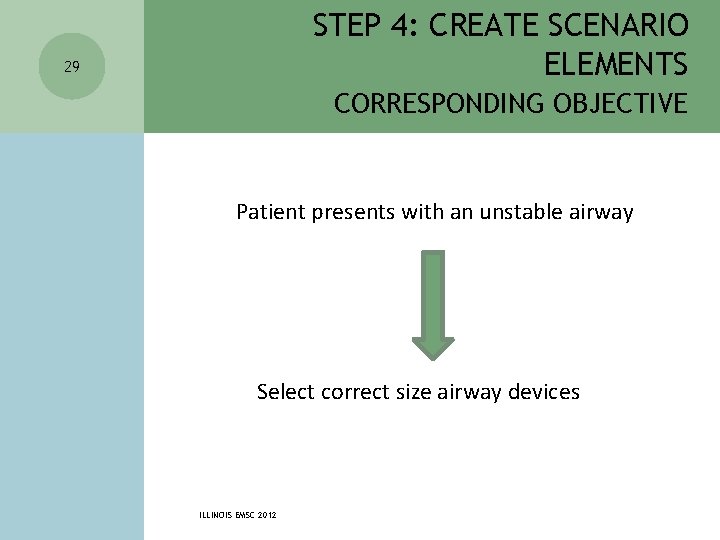 STEP 4: CREATE SCENARIO ELEMENTS 29 CORRESPONDING OBJECTIVE Patient presents with an unstable airway