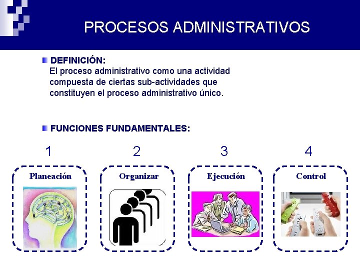 PROCESOS ADMINISTRATIVOS DEFINICIÓN: El proceso administrativo como una actividad compuesta de ciertas sub-actividades que