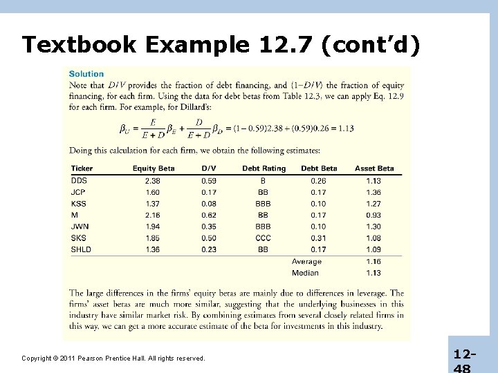 Textbook Example 12. 7 (cont’d) Copyright © 2011 Pearson Prentice Hall. All rights reserved.