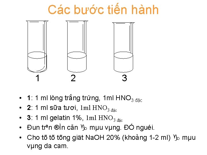 Các bước tiến hành 1 2 3 • • • 1: 1 ml lòng