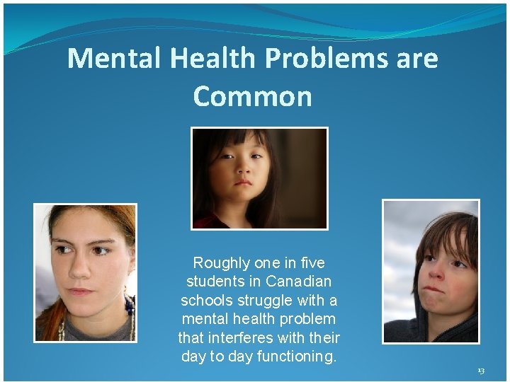Mental Health Problems are Common Roughly one in five students in Canadian schools struggle Mental Health Problems are Common Roughly one in five students in Canadian schools struggle