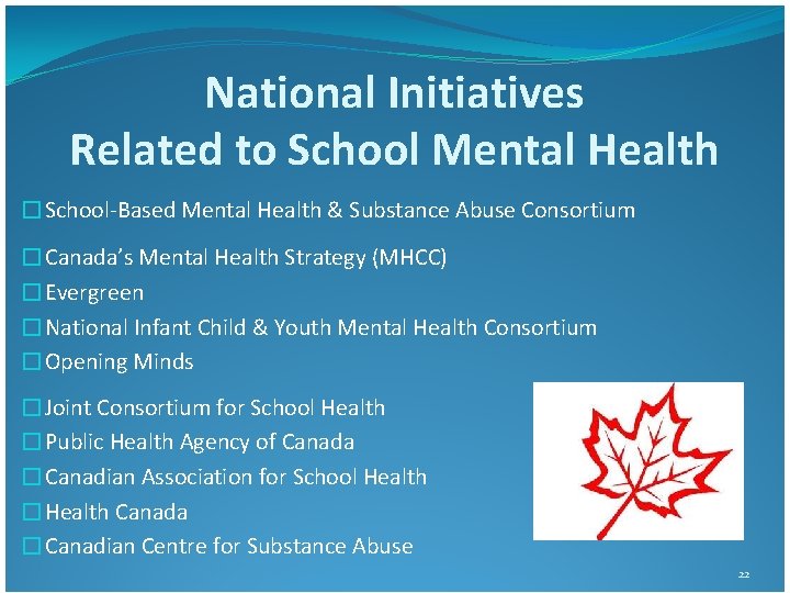 National Initiatives Related to School Mental Health �School-Based Mental Health & Substance Abuse Consortium National Initiatives Related to School Mental Health �School-Based Mental Health & Substance Abuse Consortium