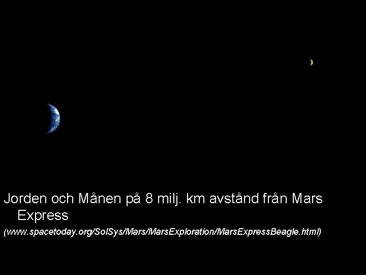 Jorden och Månen på 8 milj. km avstånd från Mars Express (www. spacetoday. org/Sol.