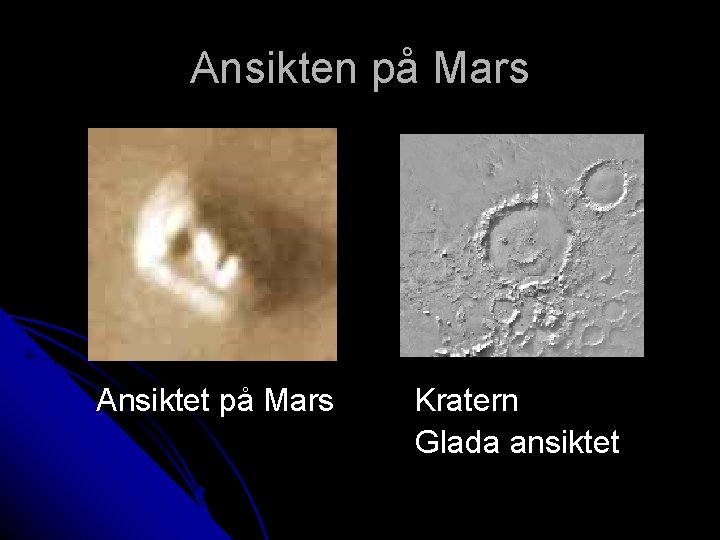 Ansikten på Mars Ansiktet på Mars Kratern Glada ansiktet 