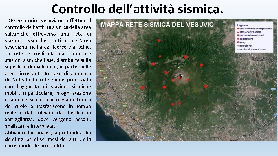 Controllo dell’attività sismica. L’Osservatorio Vesuviano effettua il controllo dell’attività sismica delle aree vulcaniche attraverso