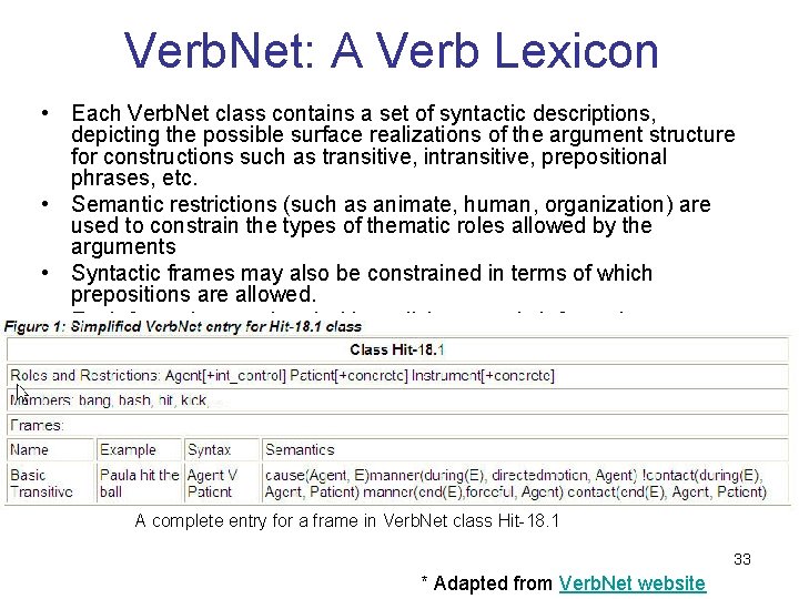 Verb. Net: A Verb Lexicon • Each Verb. Net class contains a set of Verb. Net: A Verb Lexicon • Each Verb. Net class contains a set of