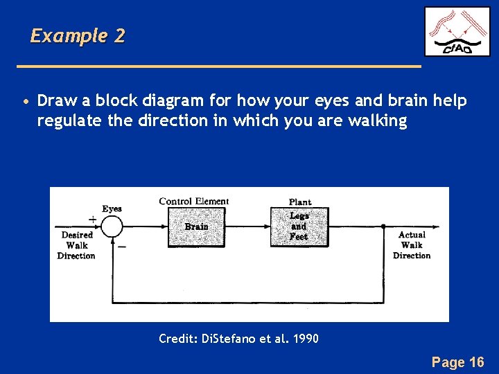 Example 2 • Draw a block diagram for how your eyes and brain help Example 2 • Draw a block diagram for how your eyes and brain help