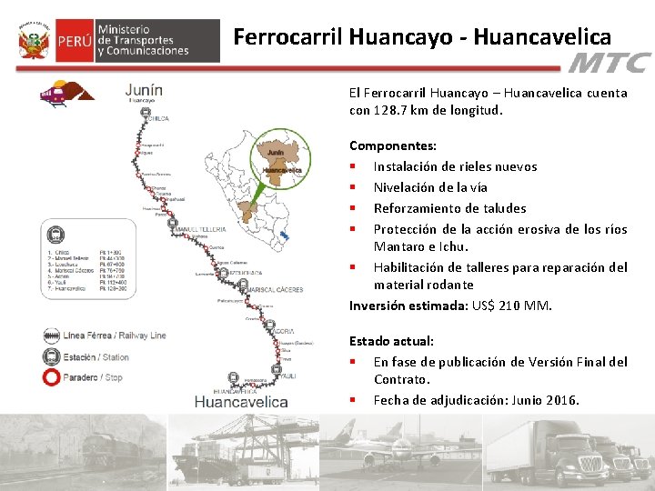 Ferrocarril Huancayo - Huancavelica El Ferrocarril Huancayo – Huancavelica cuenta con 128. 7 km Ferrocarril Huancayo - Huancavelica El Ferrocarril Huancayo – Huancavelica cuenta con 128. 7 km