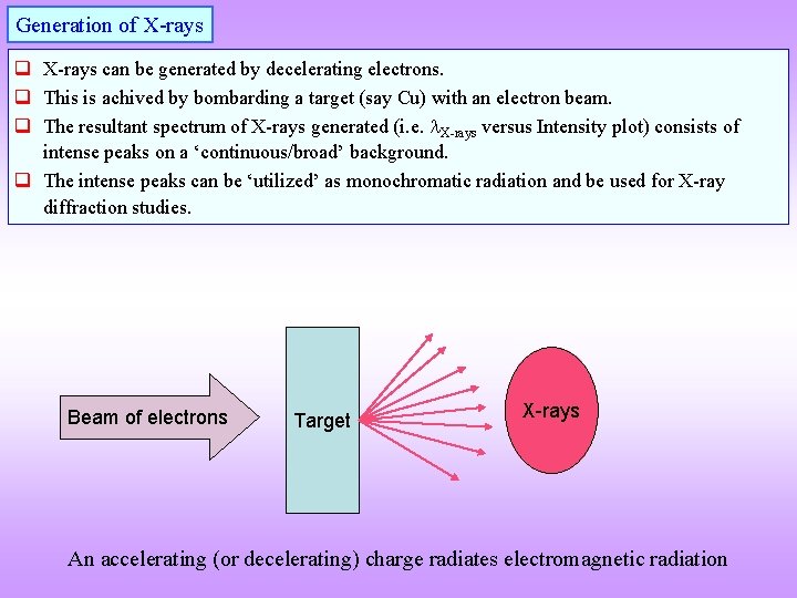 Generation of X-rays q X-rays can be generated by decelerating electrons. q This is Generation of X-rays q X-rays can be generated by decelerating electrons. q This is