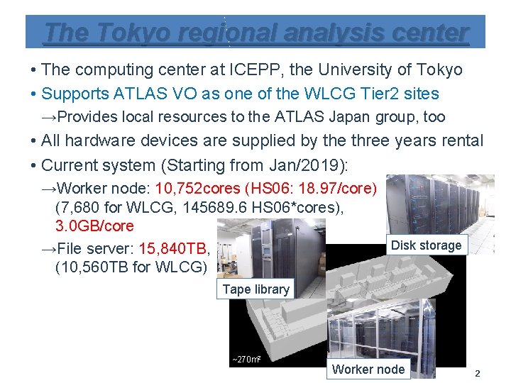 The Tokyo regional analysis center • The computing center at ICEPP, the University of