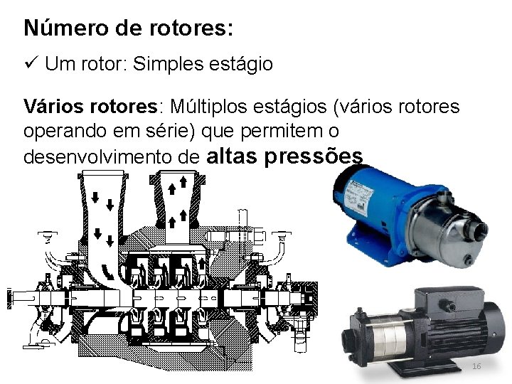 Número de rotores: ü Um rotor: Simples estágio Vários rotores: Múltiplos estágios (vários rotores