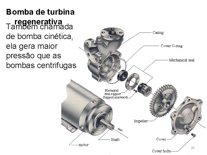 Bomba de turbina regenerativa Também chamada de bomba cinética, ela gera maior pressão que