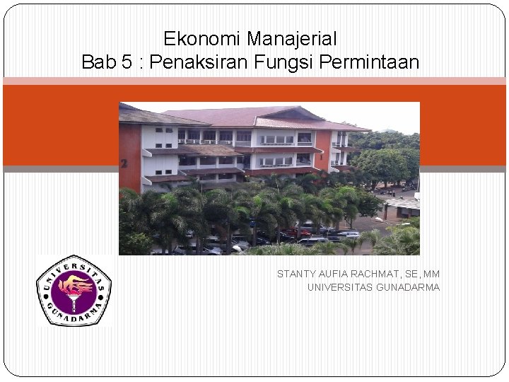 Ekonomi Manajerial Bab 5 : Penaksiran Fungsi Permintaan STANTY AUFIA RACHMAT, SE, MM UNIVERSITAS