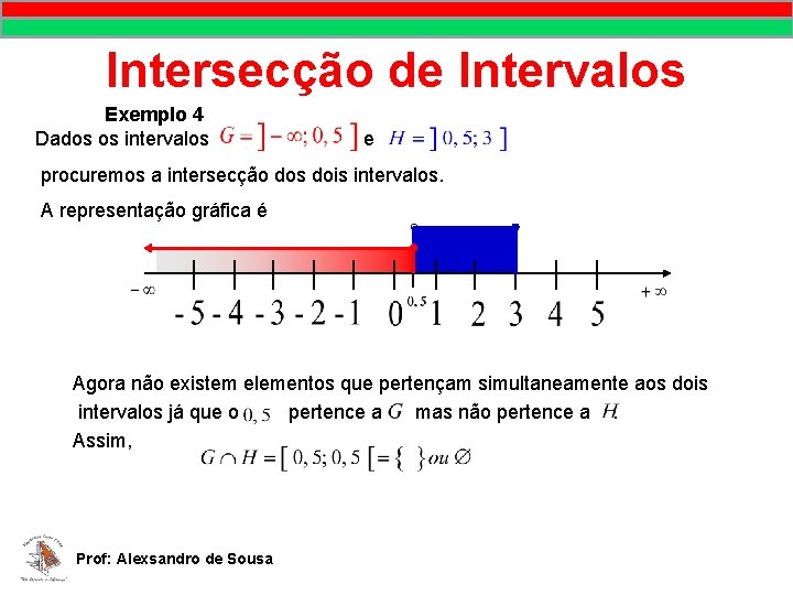 Intersecção de Intervalos Exemplo 4 Dados os intervalos e procuremos a intersecção dos dois Intersecção de Intervalos Exemplo 4 Dados os intervalos e procuremos a intersecção dos dois