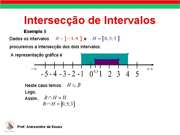 Intersecção de Intervalos Exemplo 5 Dados os intervalos e procuremos a intersecção dos dois Intersecção de Intervalos Exemplo 5 Dados os intervalos e procuremos a intersecção dos dois