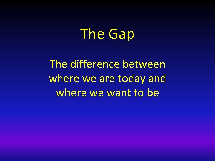 The Gap The difference between where we are today and where we want to