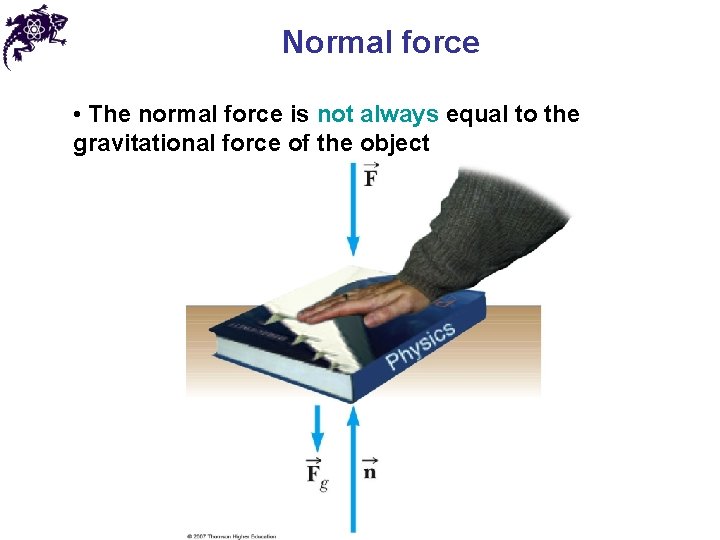 Normal force • The normal force is not always equal to the gravitational force