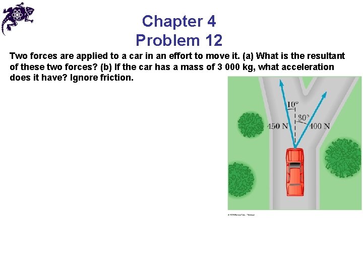 Chapter 4 Problem 12 Two forces are applied to a car in an effort