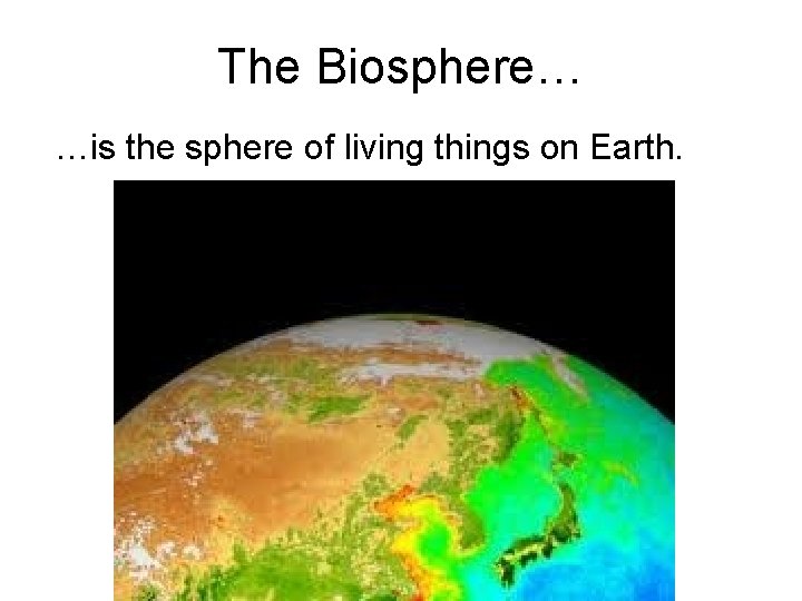 The Biosphere… …is the sphere of living things on Earth. 