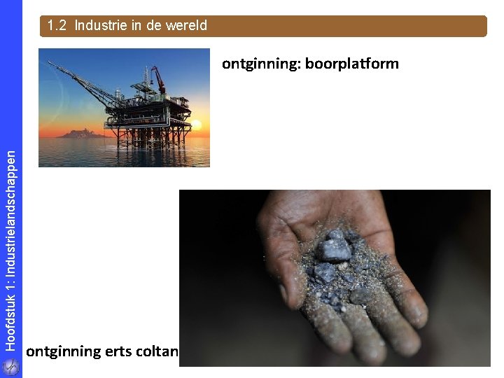 1. 2 Industrie in de wereld Hoofdstuk 1: Industrielandschappen ontginning: boorplatform ontginning erts coltan