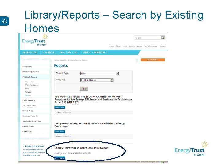 Library/Reports – Search by Existing Homes 