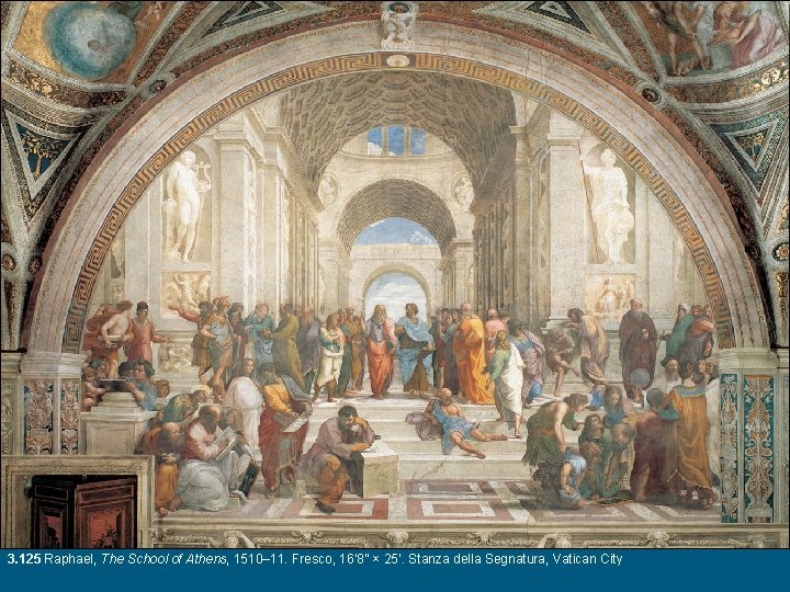 3. 125 Raphael, The School of Athens, 1510– 11. Fresco, 16’ 8” × 25’.