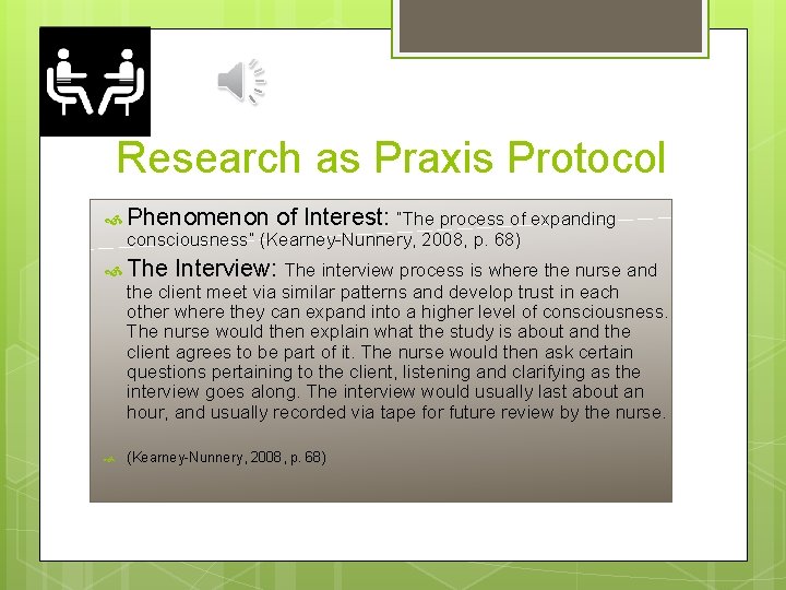 Research as Praxis Protocol Phenomenon of Interest: “The process of expanding consciousness” (Kearney-Nunnery, 2008,