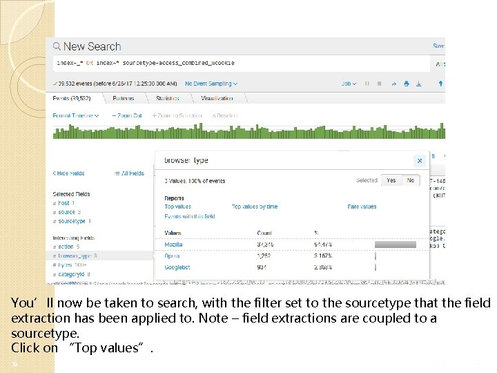 You’ll now be taken to search, with the filter set to the sourcetype that