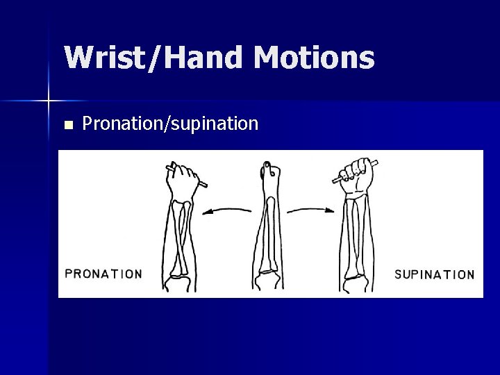 Wrist/Hand Motions n Pronation/supination 